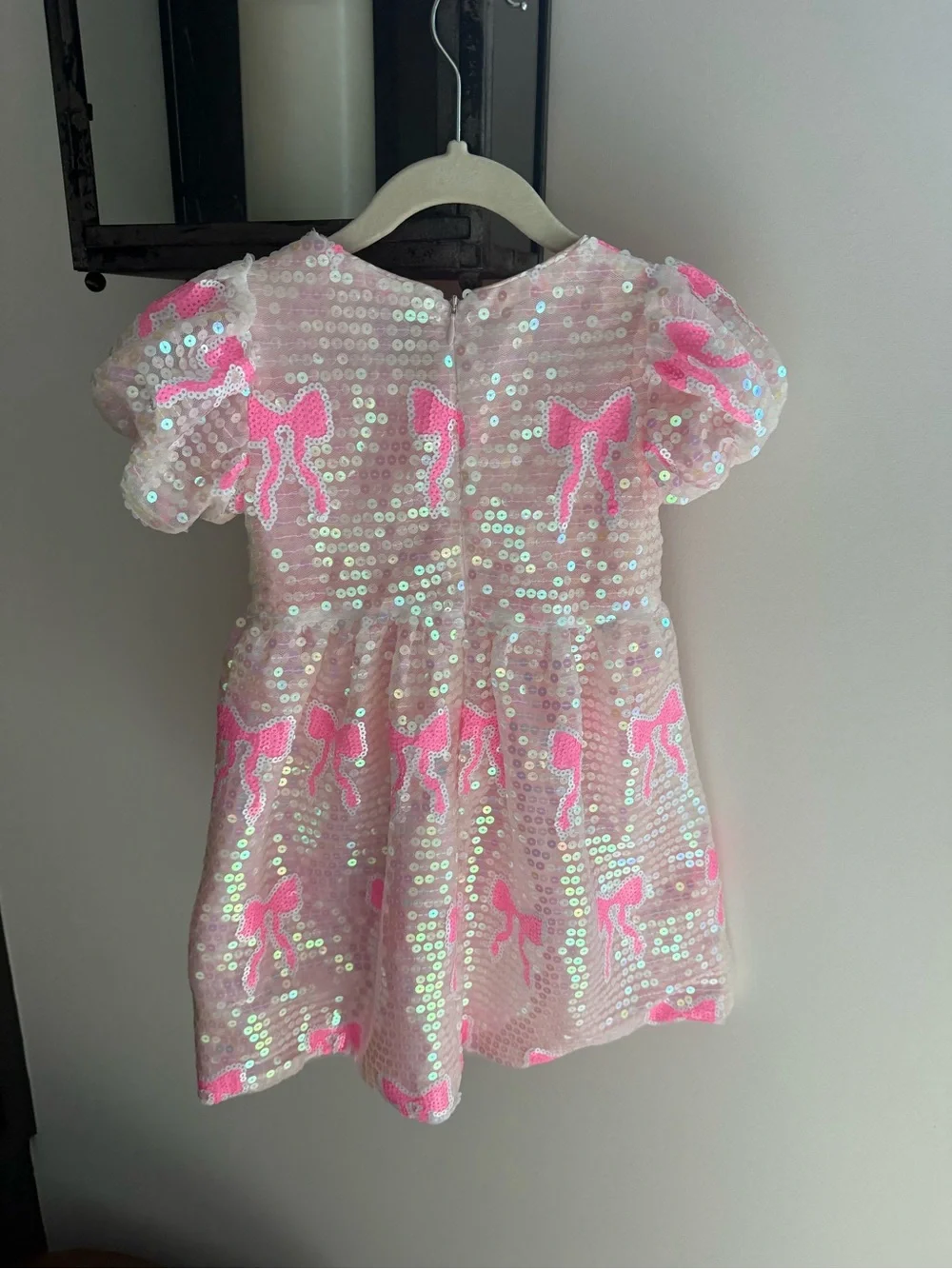 Lola + The Boys Iridescent Sequin Dress with Pink Bows